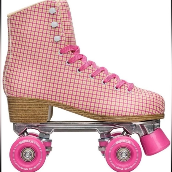 IMPALA ROLLERSKATES Pink Tartan Quad Retro Skates Sz 8 - Picture 3 of 12